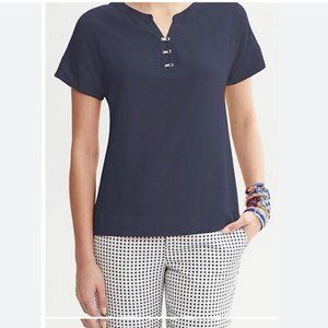 Banana Republic | Small Lava Clip-Front Short Sleeve Blouse | Navy Blue | Size S